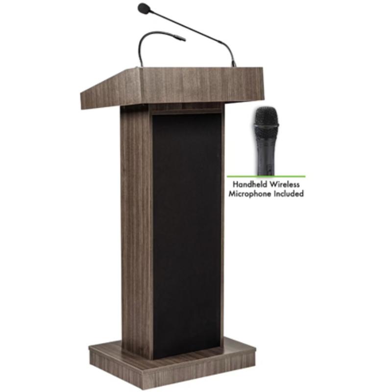 Oklahoma Sound OK-800X-RW-LWM-5 Orator Bluetooth & USB Lectern with Handheld Wireless Microphone - Ribbonwood