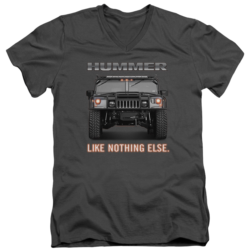 Hummer Like Nothing Else Short Sleeve V-Neck T-Shirt with 30-1 Thickness for Adult, Charcoal - Small