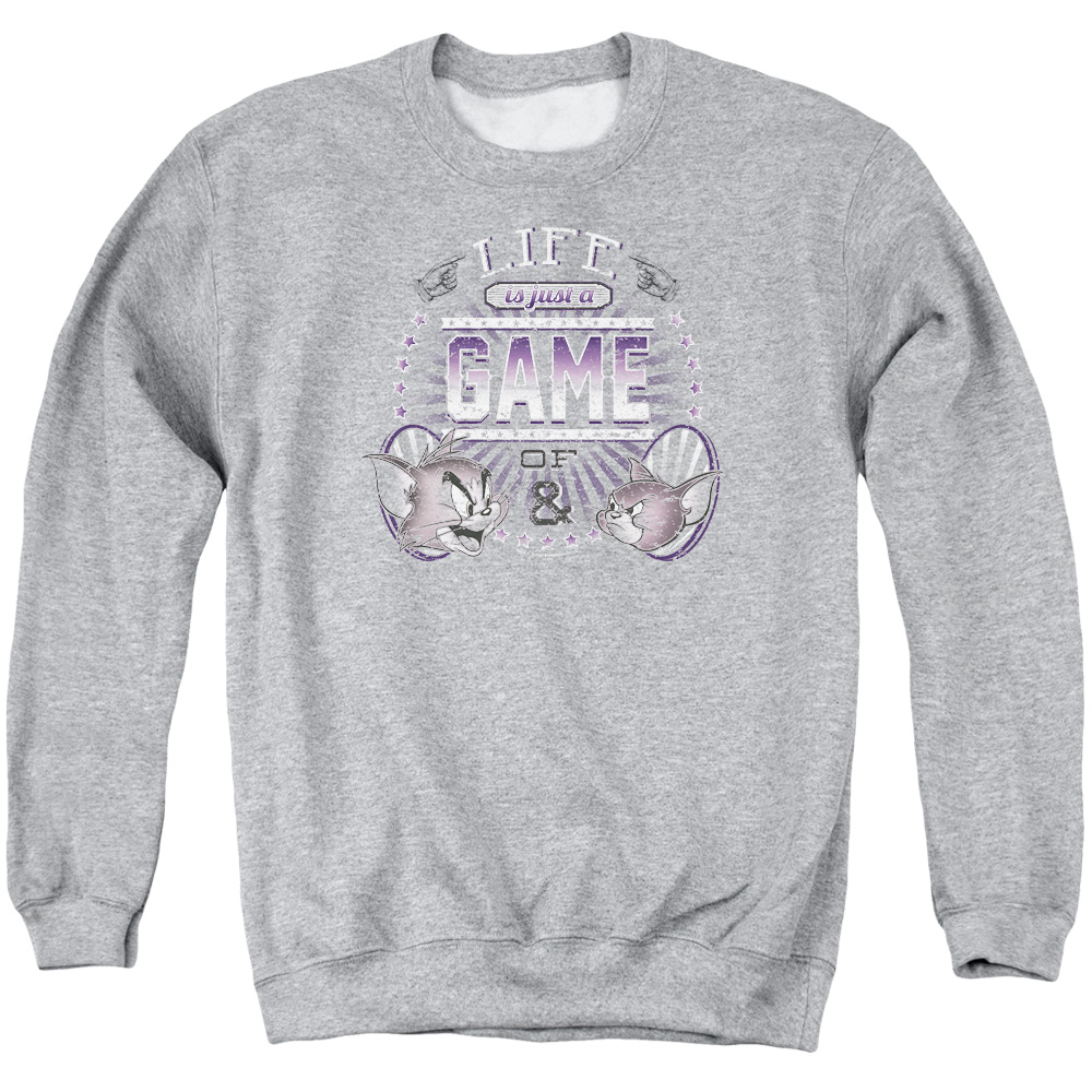 Tom & Jerry Life Is A Game Crewneck Sweatshirt for Adult, Athletic Heather - Medium