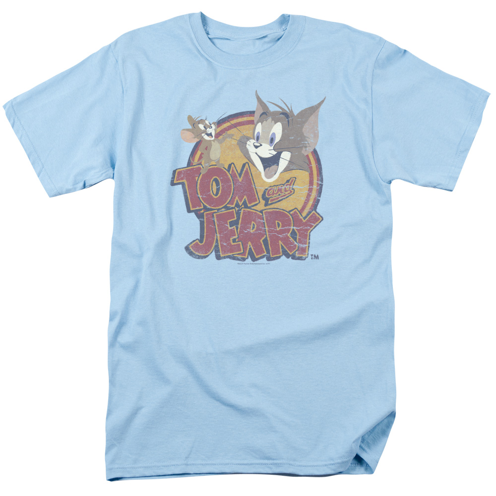 HNB112B-AT-2 Tom & Jerry Water Damaged Short Sleeve T-Shirt with 18-1 Thickness for Adult, Light Blue - Medium