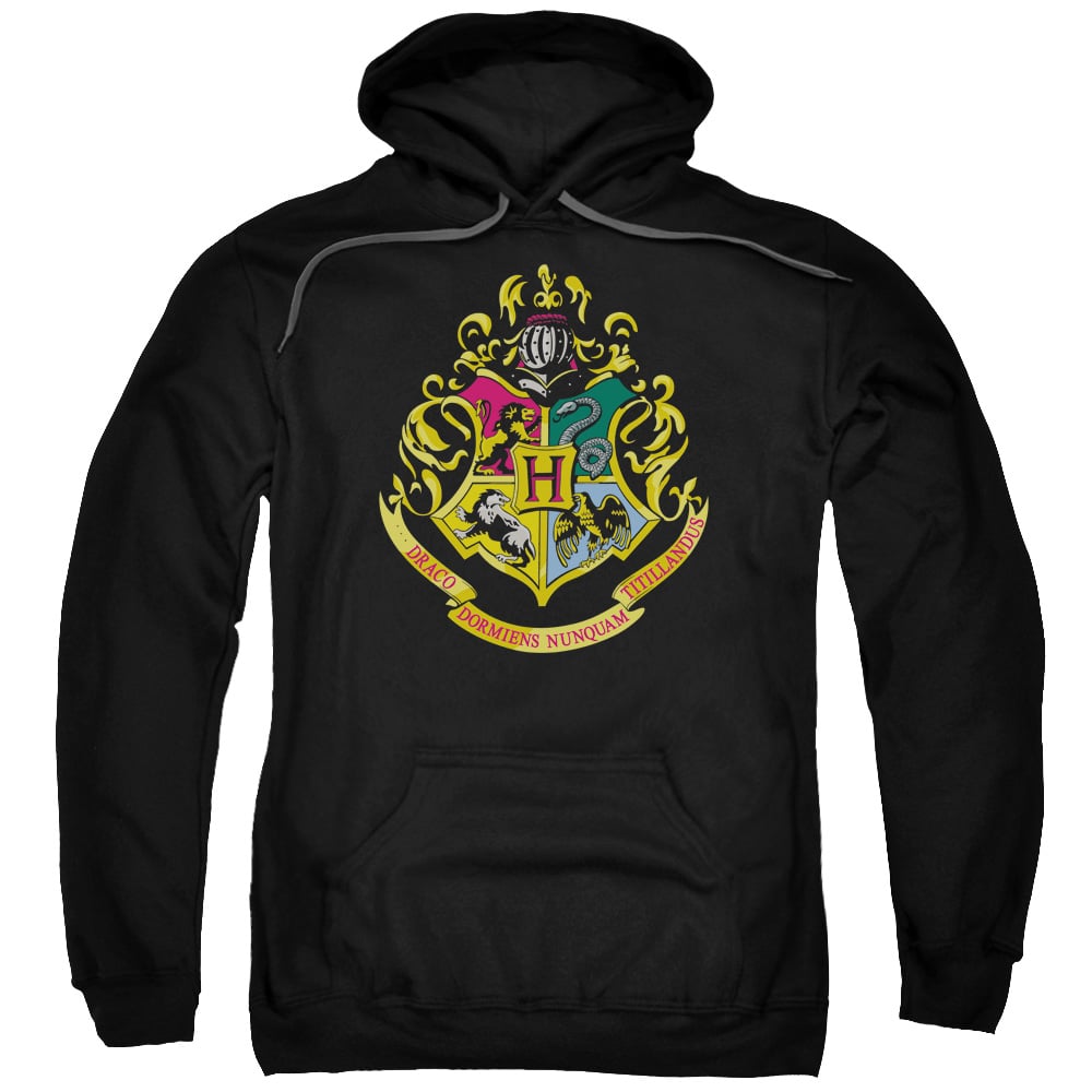 Harry Potter & Hogwarts Crest-Adult Pull-Over Hoodie, Black - Extra Large