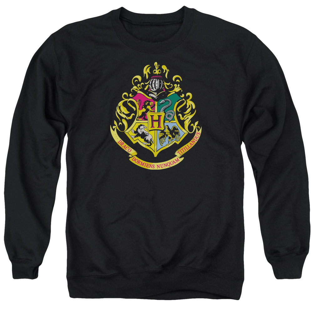 Harry Potter & Hogwarts Crest-Adult Crewneck Sweatshirt, Black - Small