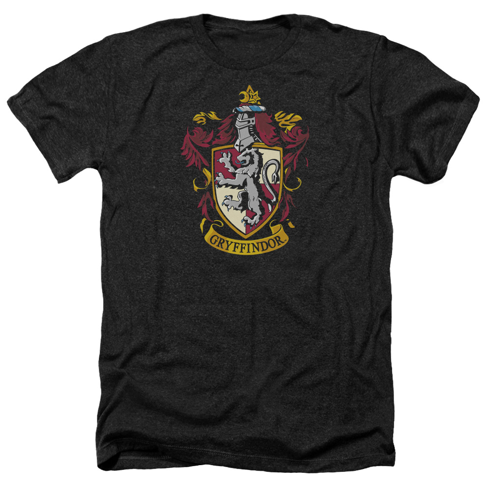 Harry Potter & Gryffindor Crest-Adult Heather T-Shirt, Black - Medium