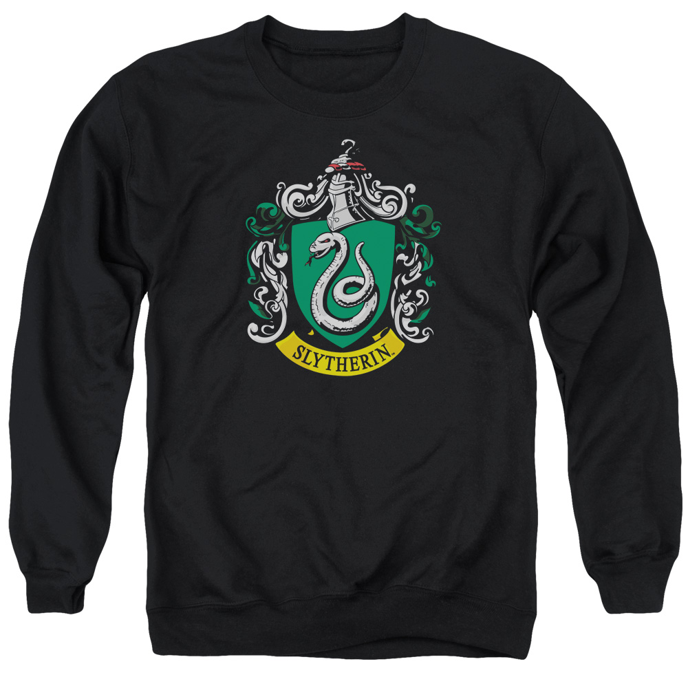 Harry Potter & Slytherin Crest-Adult Crewneck Sweatshirt, Black - Medium