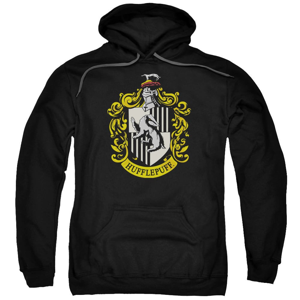 Harry Potter & Hufflepuff Crest-Adult Pull-Over Hoodie, Black - Extra Large