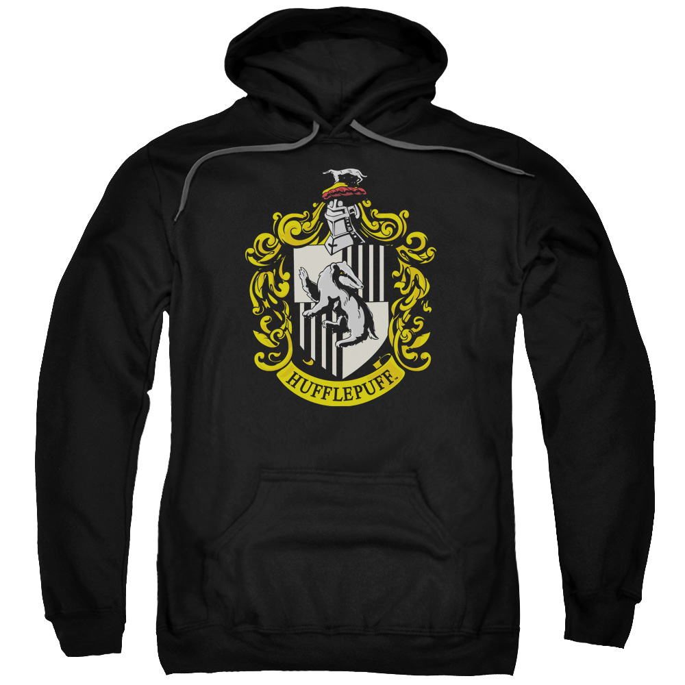 Harry Potter & Hufflepuff Crest-Adult Pull-Over Hoodie, Black - 3X
