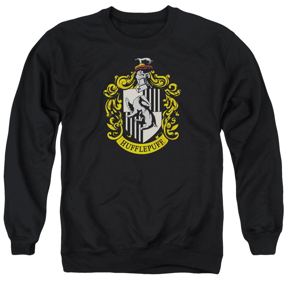 Harry Potter & Hufflepuff Crest-Adult Crewneck Sweatshirt, Black - Small