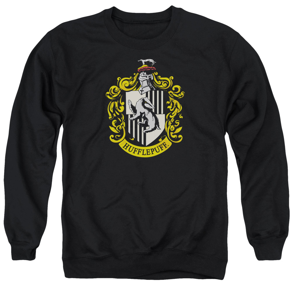 Harry Potter & Hufflepuff Crest-Adult Crewneck Sweatshirt, Black - 2X