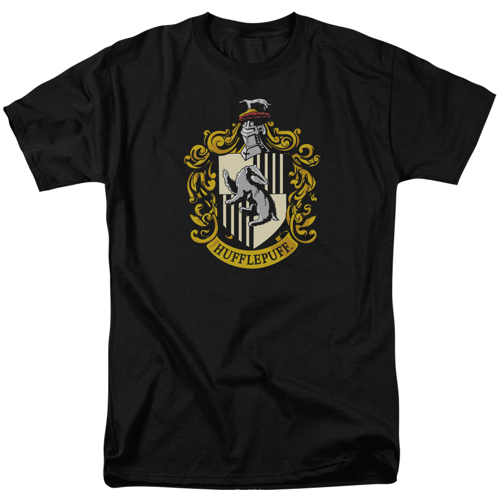 HP105-AT-2 Harry Potter & Hufflepuff Crest Short Sleeve Adult 18-1 T-Shirt, Black - Medium