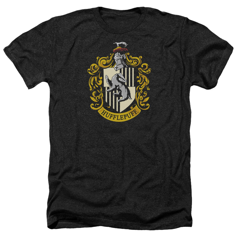 HP105-HA-3 Harry Potter & Hufflepuff Crest-Adult Heather T-Shirt, Black - Large