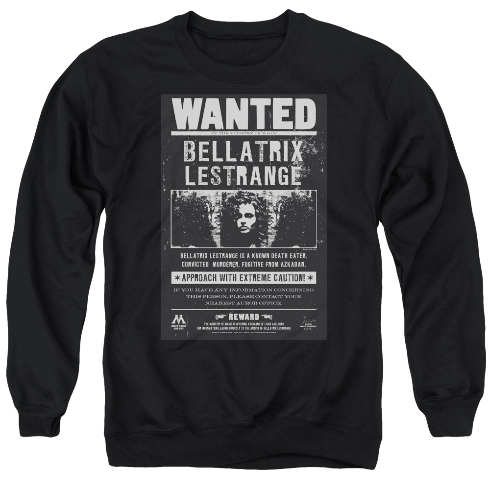 Harry Potter & Wanted Bellatrix-Adult Crewneck Sweatshirt, Black - Medium