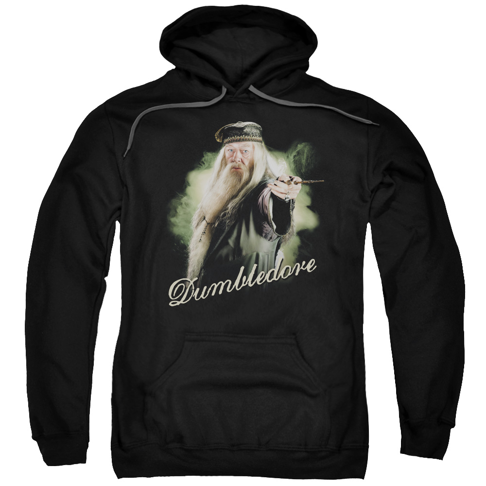 Harry Potter & Dumbledore Wand-Adult Pull-Over Hoodie, Black - Medium