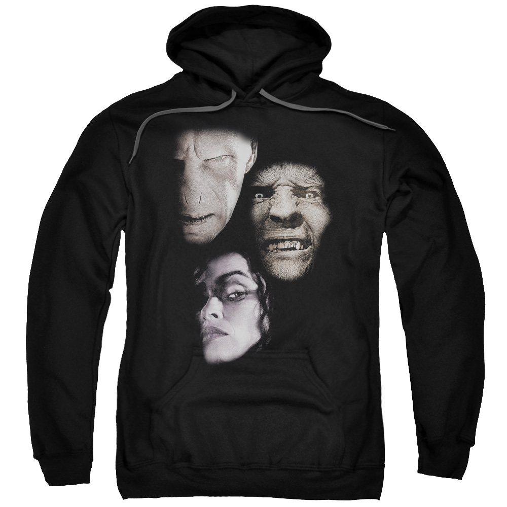 Harry Potter & Villian Heads Adult Pull Over Hoodie, Black - Medium
