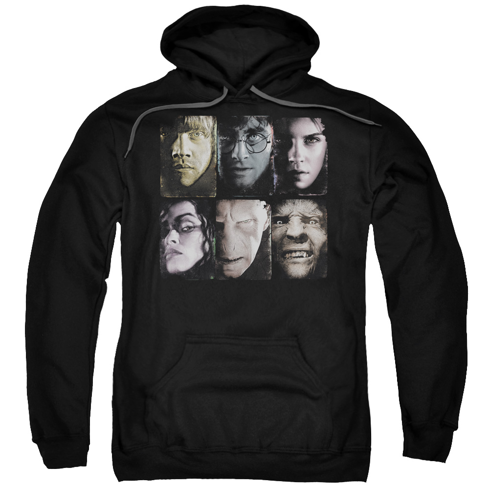Harry Potter & Horizontal Heads Adult Pull Over Hoodie, Black - Small