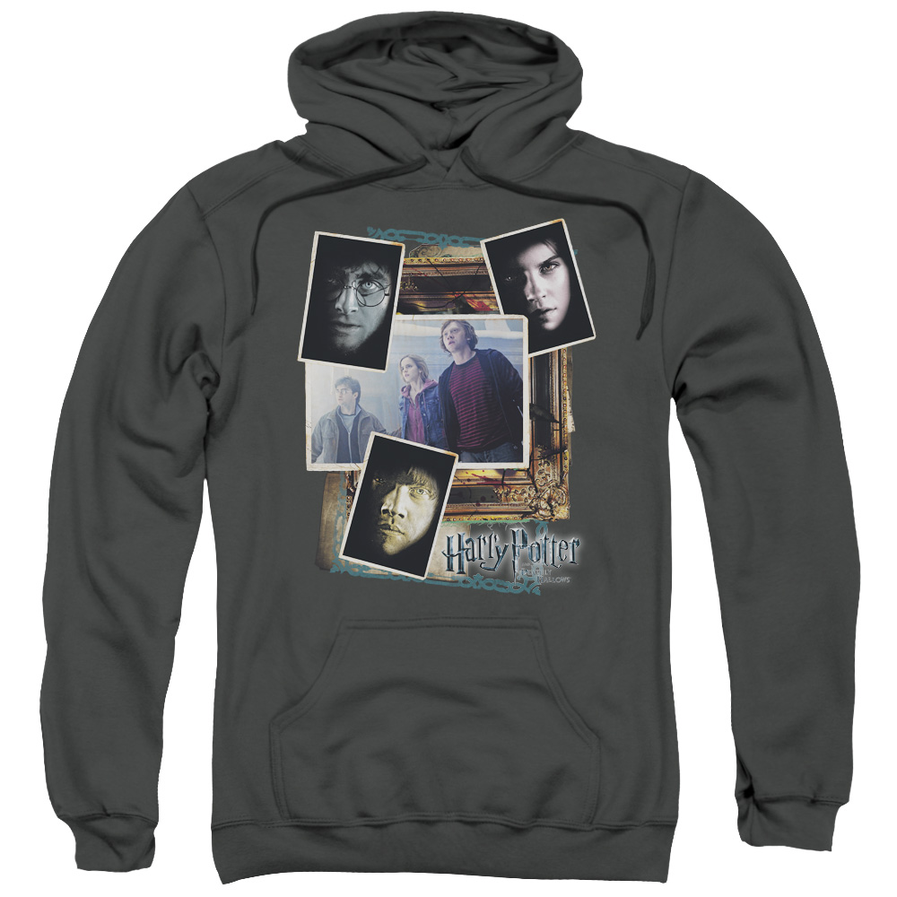 Harry Potter & Trio Collage Adult Pull Over Hoodie, Charcoal - Extra Large
