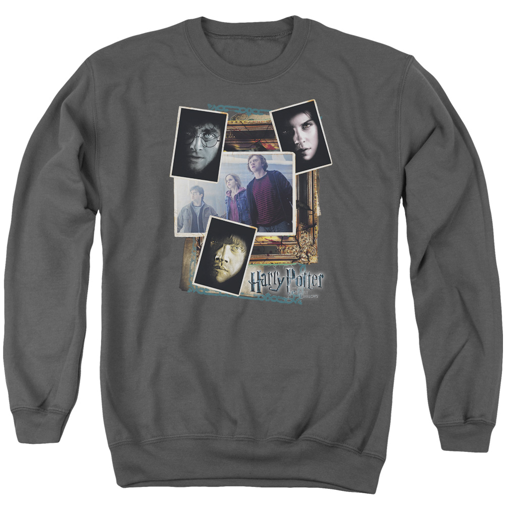 Harry Potter & Trio Collage Adult Crewneck Sweatshirt, Charcoal - Medium