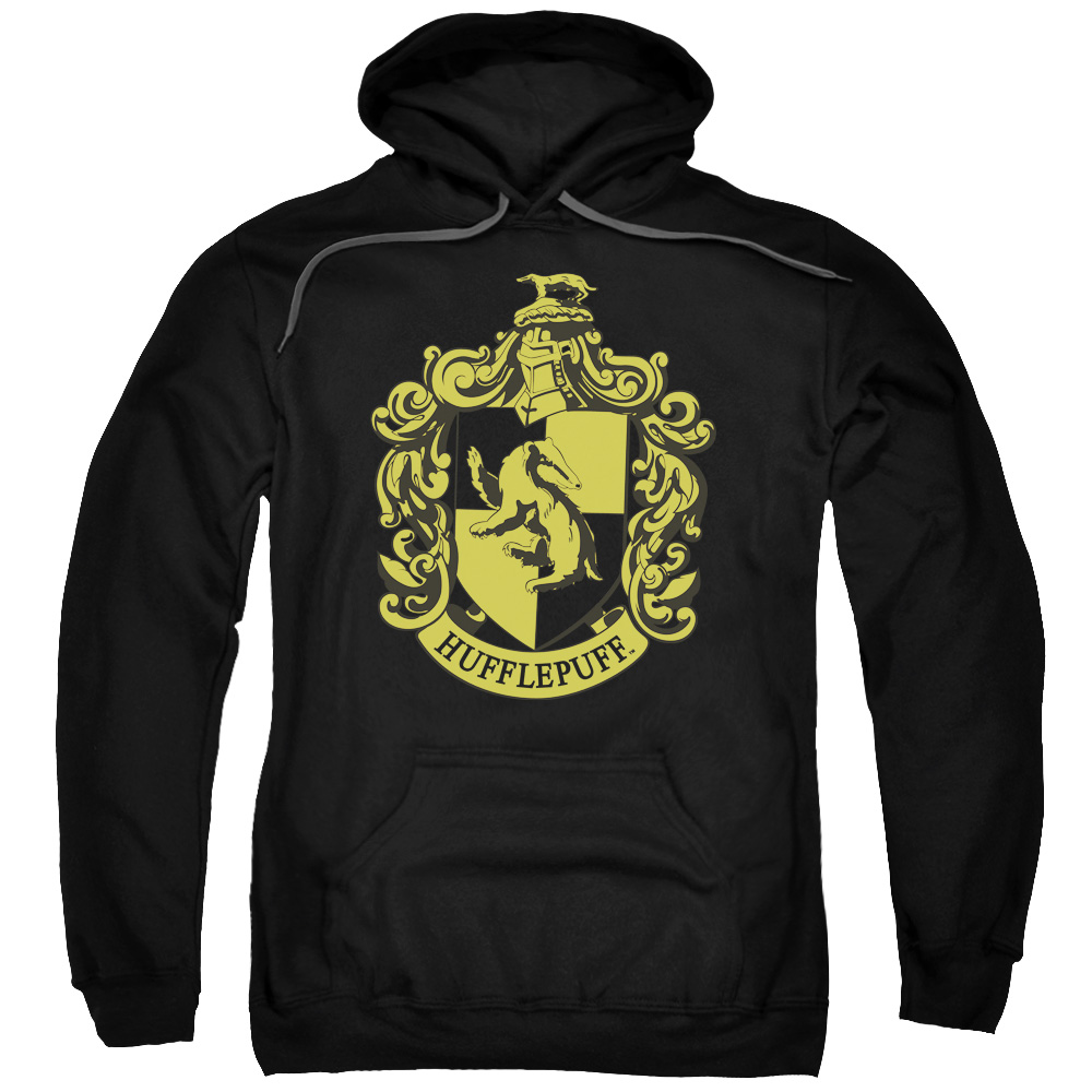 Harry Potter & Hufflepuff Crest Adult Pull Over Hoodie, Black - Large