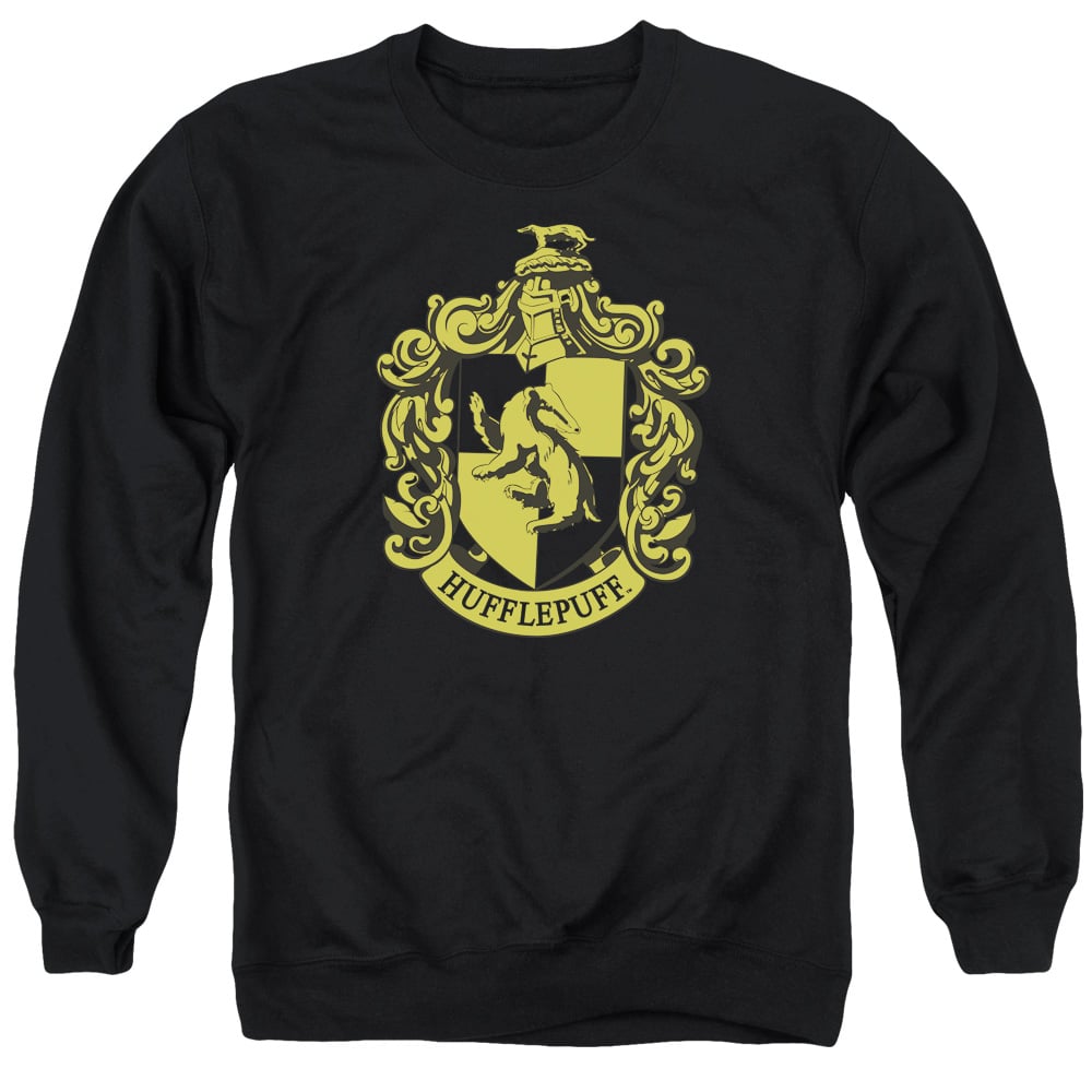 Harry Potter & Hufflepuff Crest Adult Crewneck Sweatshirt, Black - Medium