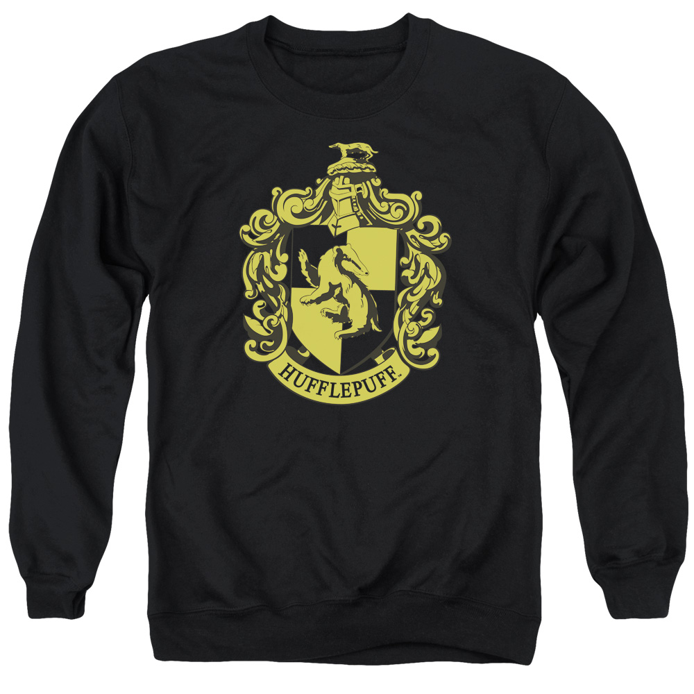 Harry Potter & Hufflepuff Crest Adult Crewneck Sweatshirt, Black - Extra Large
