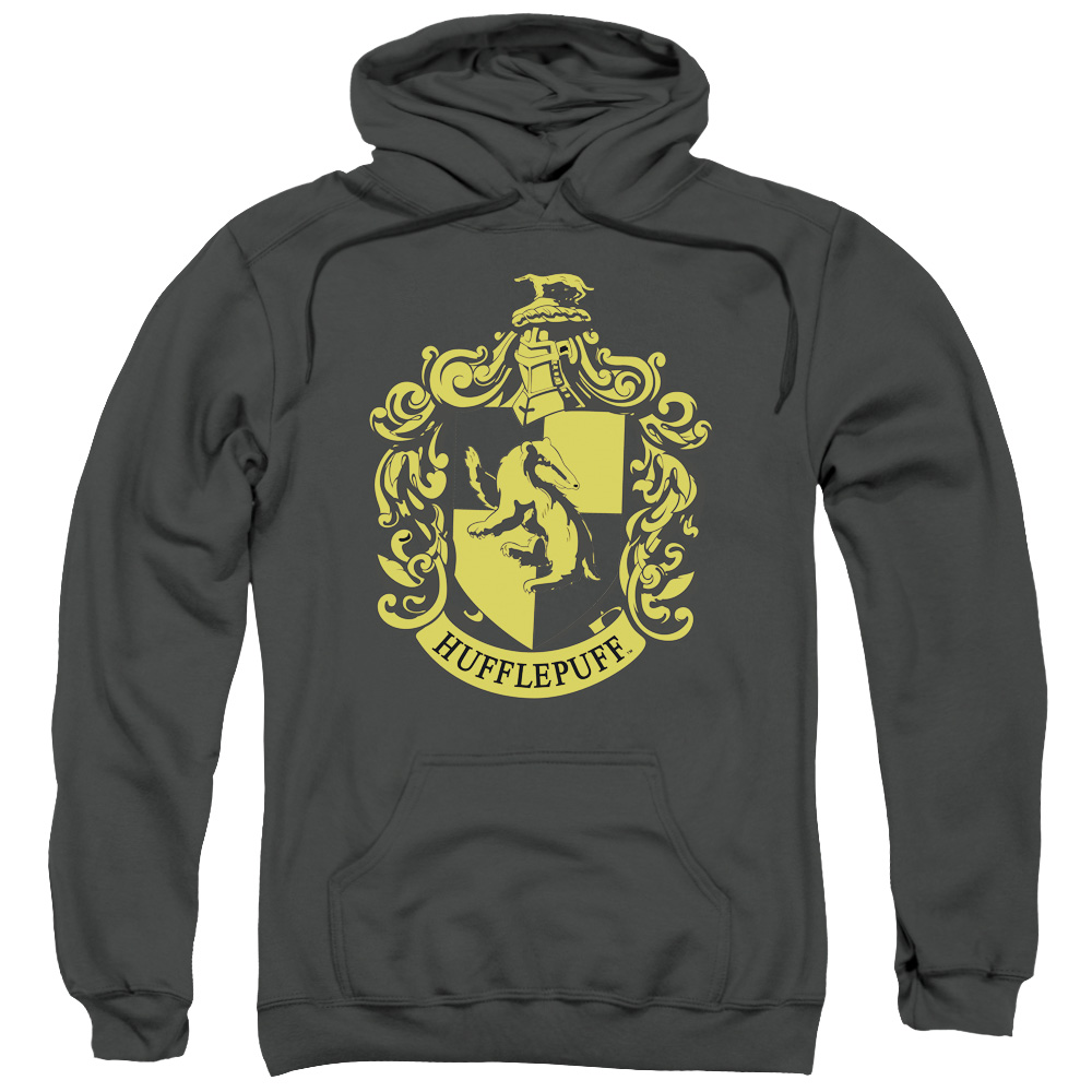HP8038C-AFTH-1 Harry Potter & Hufflepuff Crest Adult Pull Over Hoodie, Charcoal - Small