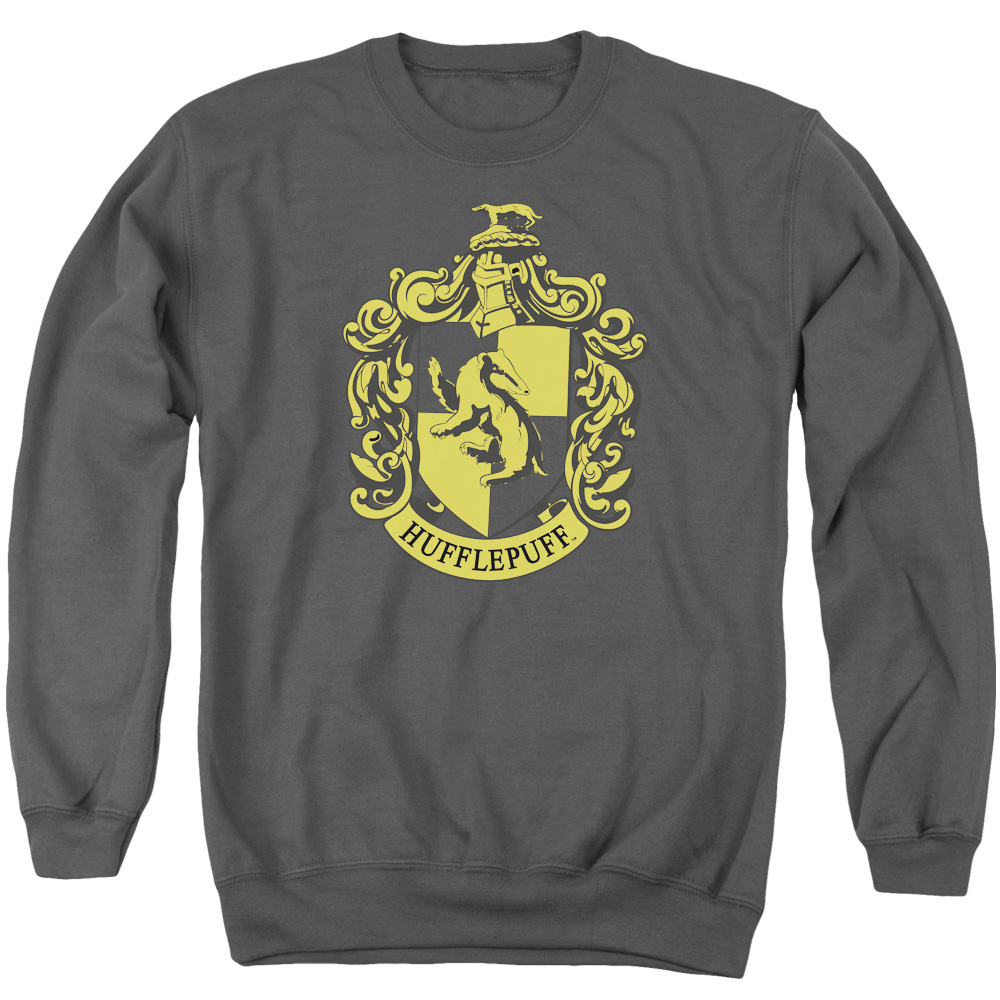 Harry Potter & Hufflepuff Crest Adult Crewneck Sweatshirt, Charcoal - Large