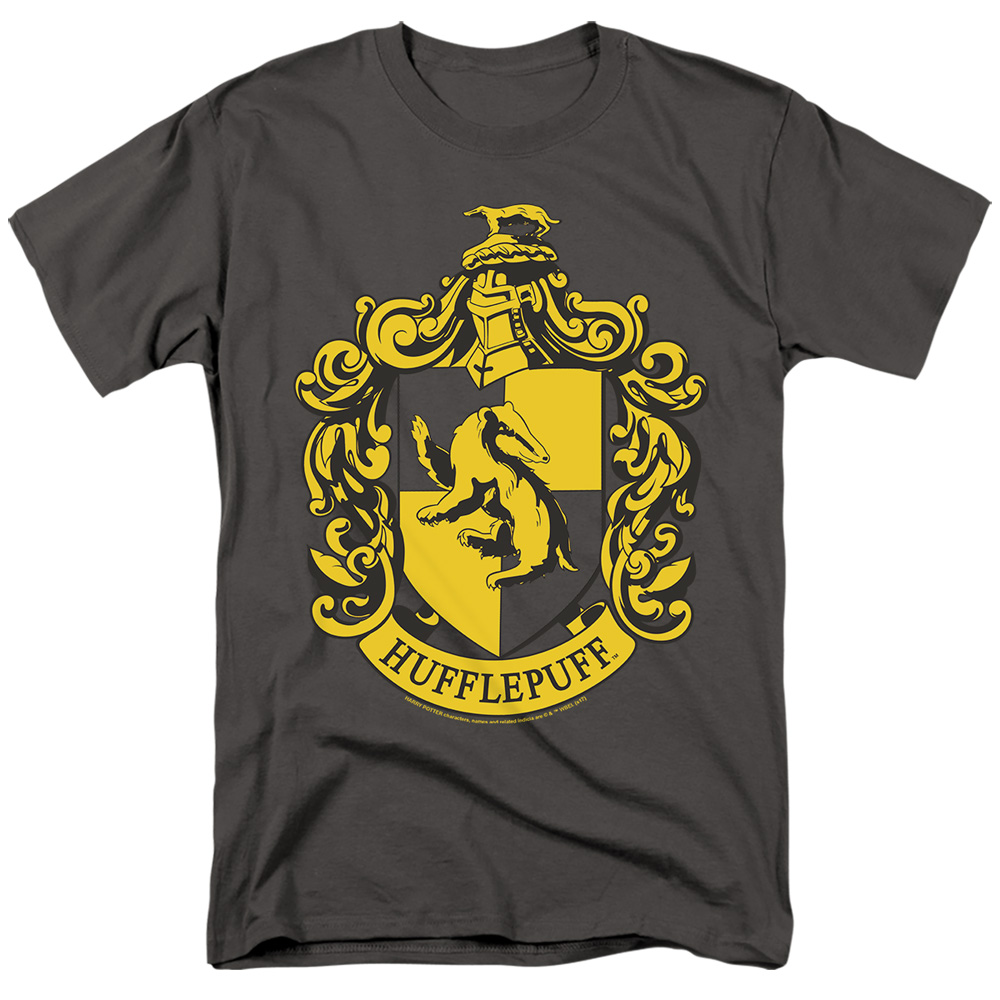 Harry Potter & Hufflepuff Crest Short Sleeve Adult 18-1 T-Shirt, Charcoal - Extra Large