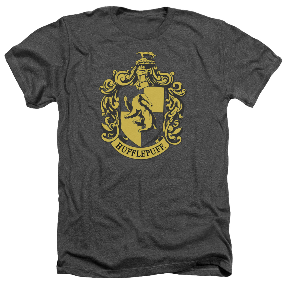 Harry Potter & Hufflepuff Crest Adult Heather T-Shirt, Charcoal - Large
