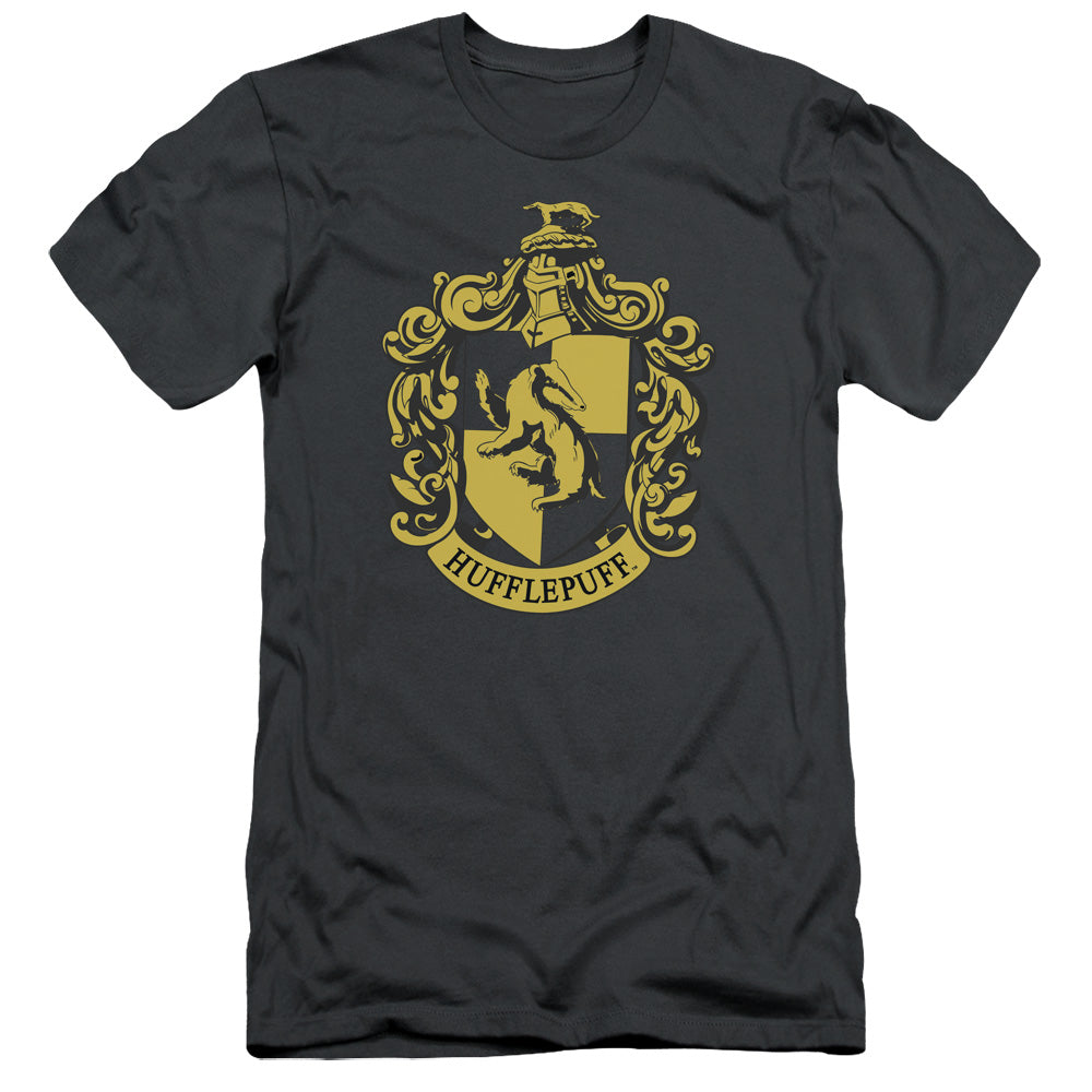 Harry Potter & Hufflepuff Crest-HBO Short Sleeve Adult 30-1 T-Shirt, Charcoal - Large