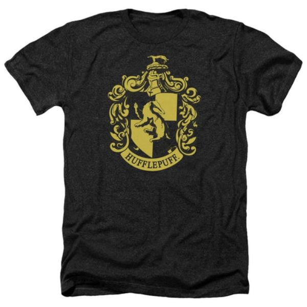 HP8038-HA-5 Harry Potter & Hufflepuff Crest-Adult Heather T-Shirt, Black - 2X