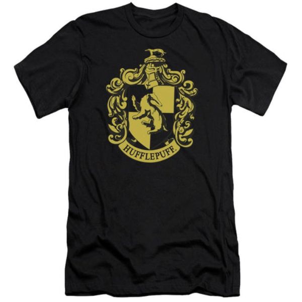 Harry Potter & Hufflepuff Crest-HBO Short Sleeve Adult 30-1 T-Shirt, Black - Small