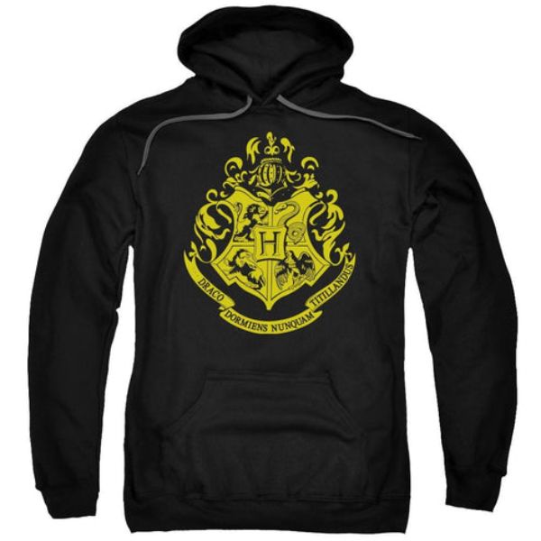 Harry Potter & Hogwarts Crest-Adult Pull-Over Hoodie, Black - Small
