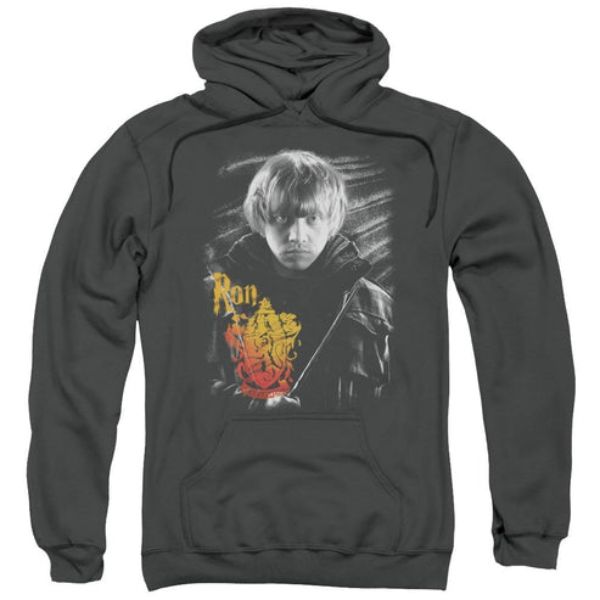 Harry Potter & Ron Portrait-Adult Pull-Over Hoodie, Charcoal - Extra Large