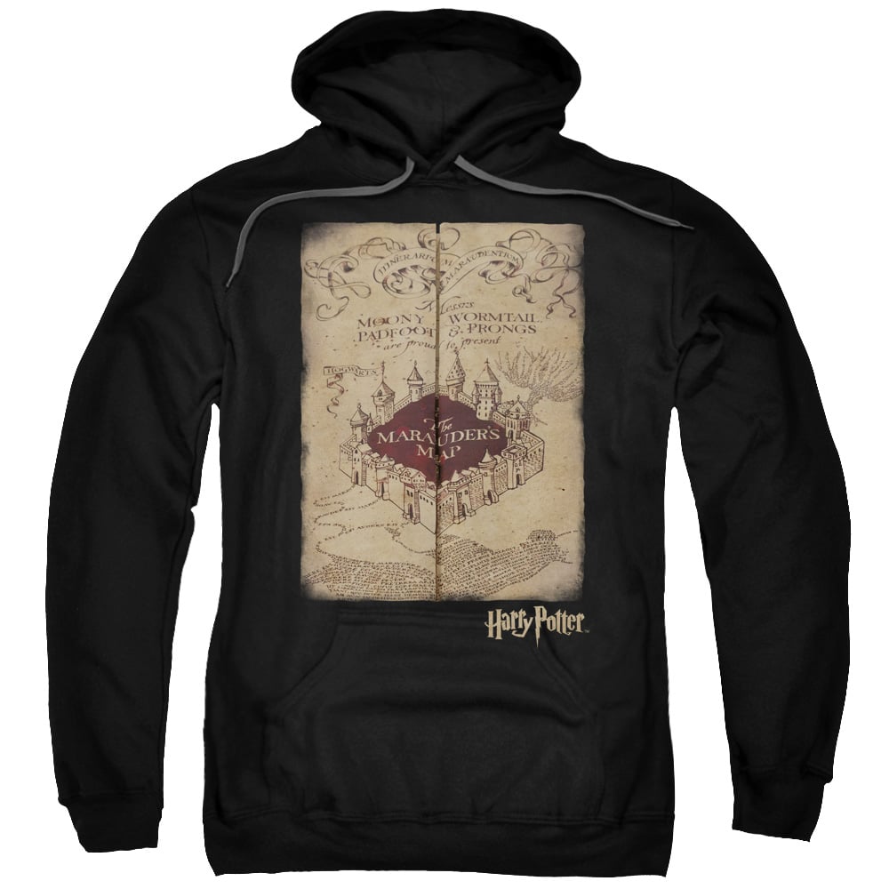 Harry Potter & Marauders Map-Adult Pull-Over Hoodie, Black - Medium
