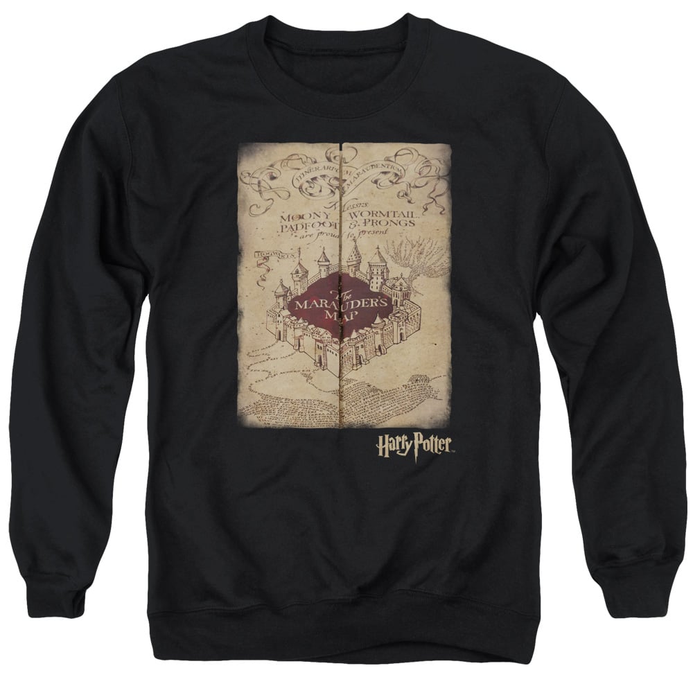 Harry Potter & Marauders Map-Adult Crewneck Sweatshirt, Black - Small
