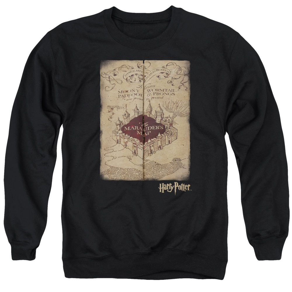 Harry Potter & Marauders Map-Adult Crewneck Sweatshirt, Black - Extra Large
