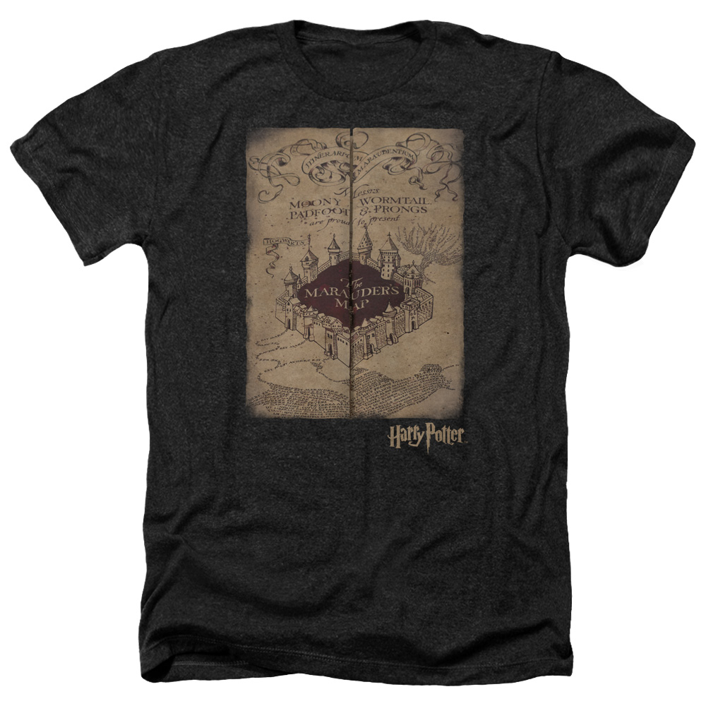 Harry Potter & Marauders Map-Adult Heather T-Shirt, Black - 2X