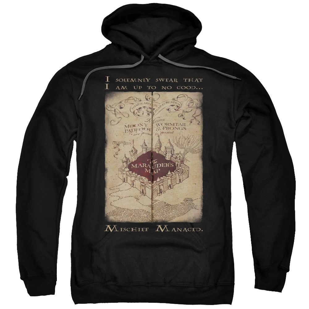 Harry Potter & Marauders Map Words-Adult Pull-Over Hoodie, Black - Medium