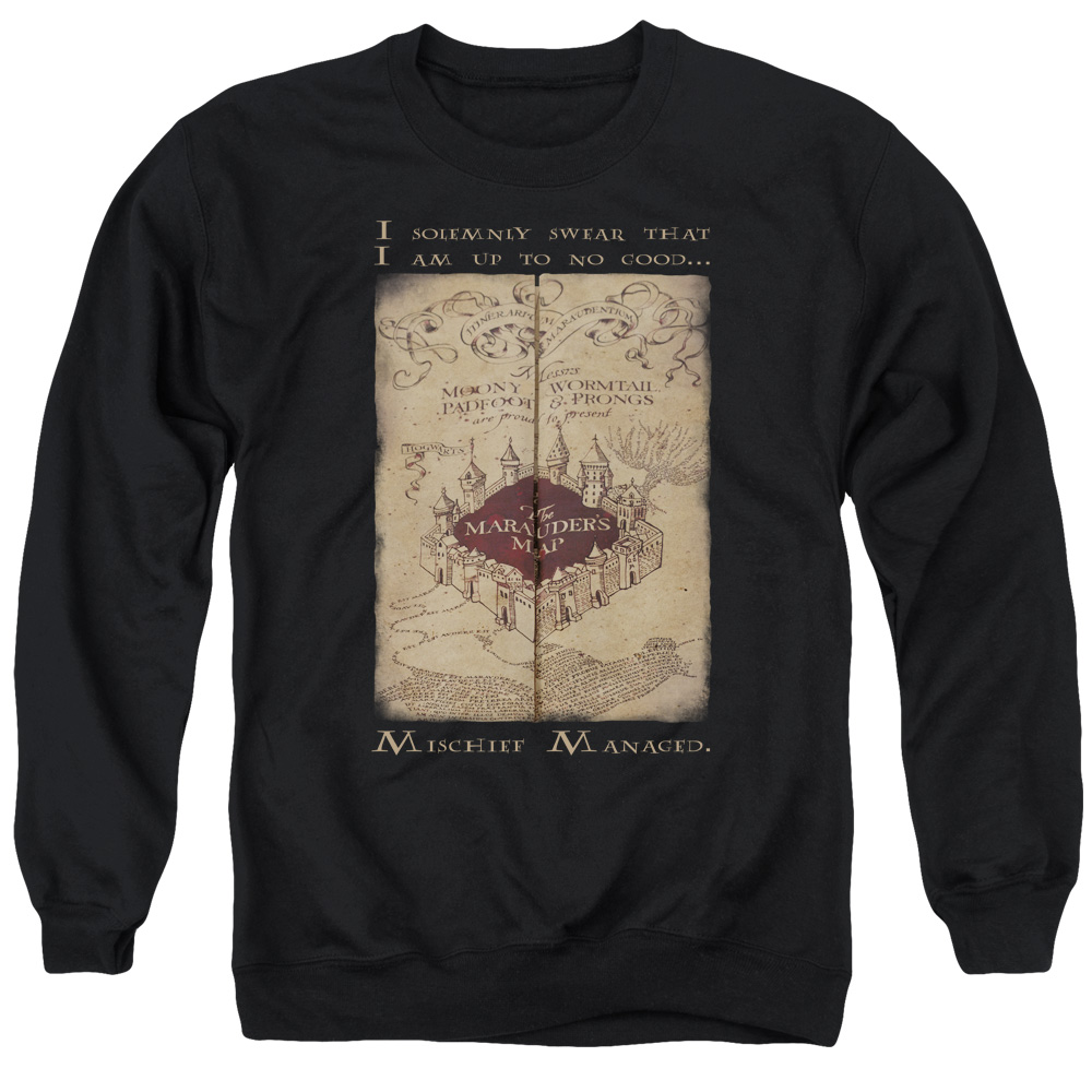 Harry Potter & Marauders Map Words-Adult Crewneck Sweatshirt, Black - Medium