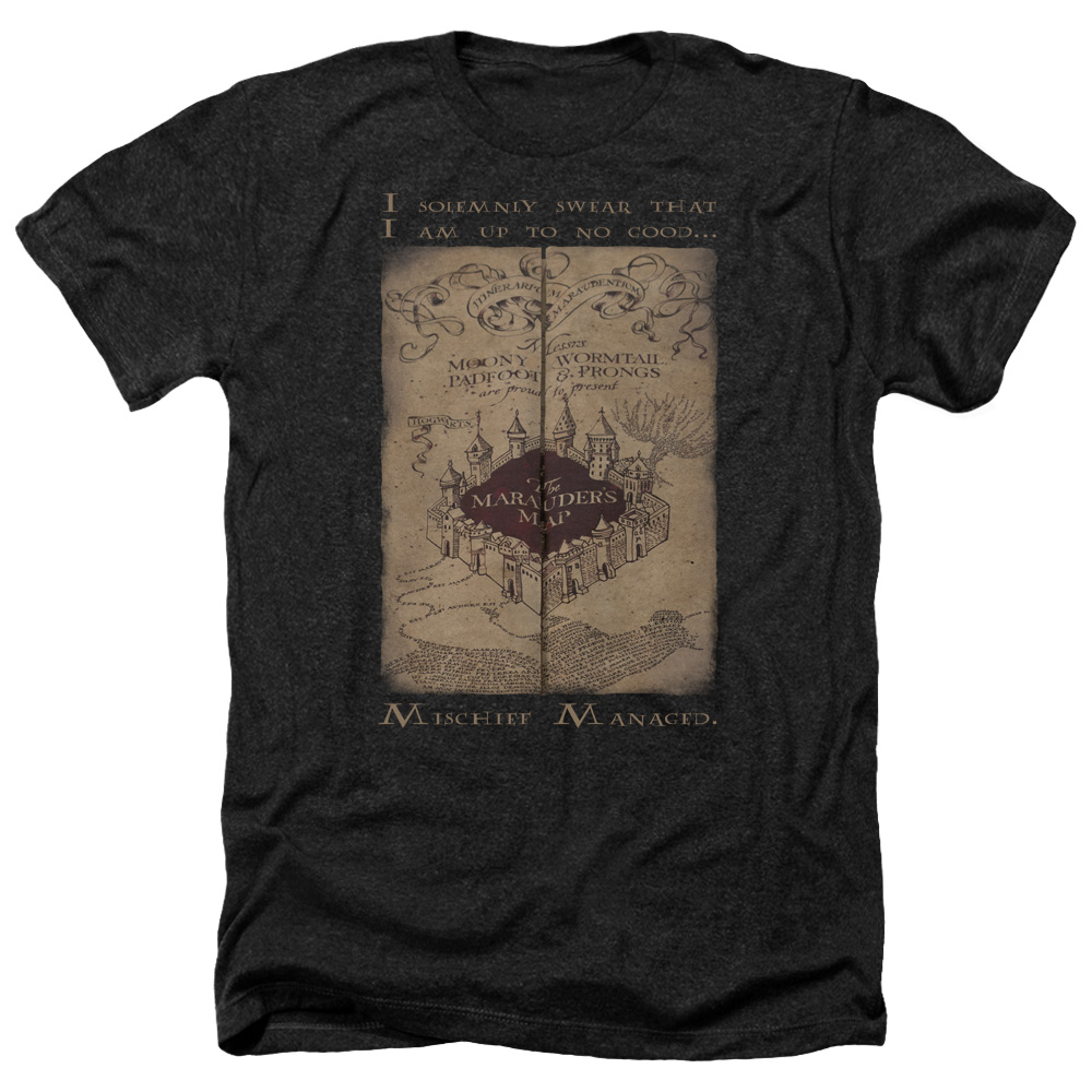Harry Potter & Marauders Map Words-Adult Heather T-Shirt, Black - Medium