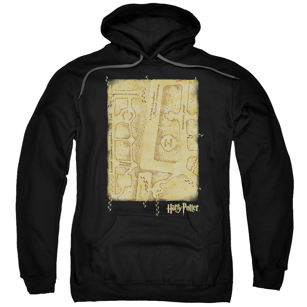 Harry Potter & Marauders Map Interior-Adult Pull-Over Hoodie, Black - Medium