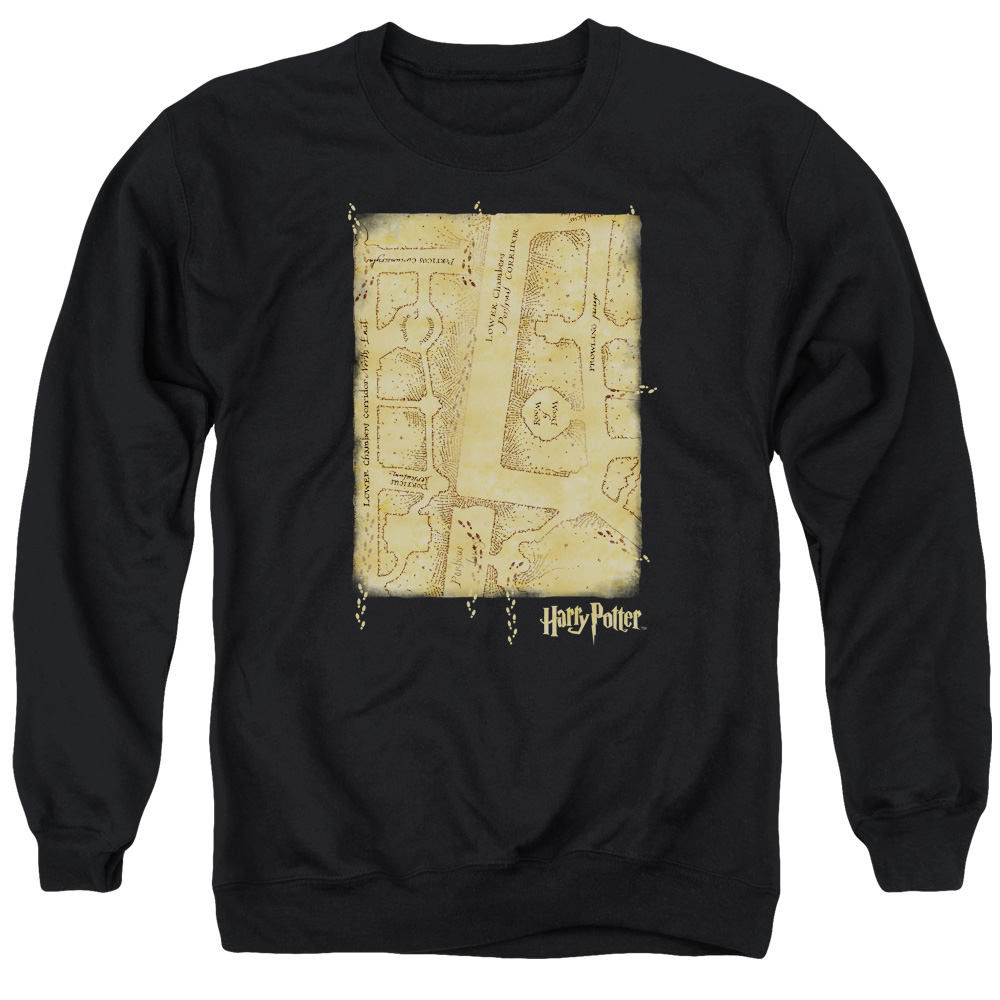 Harry Potter & Marauders Map Interior-Adult Crewneck Sweatshirt, Black - Large
