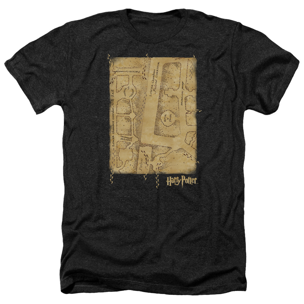 Harry Potter & Marauders Map Interior-Adult Heather T-Shirt, Black - Medium