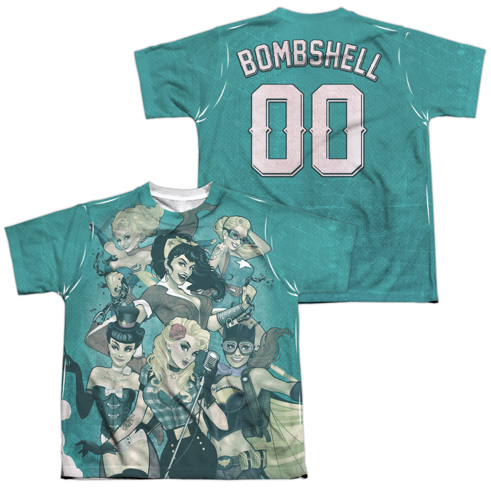 JLA570FB-YTPP-4 JLA Bombshell Group Front & Back Print Youth Short Sleeve T-Shirt, White - Extra Large