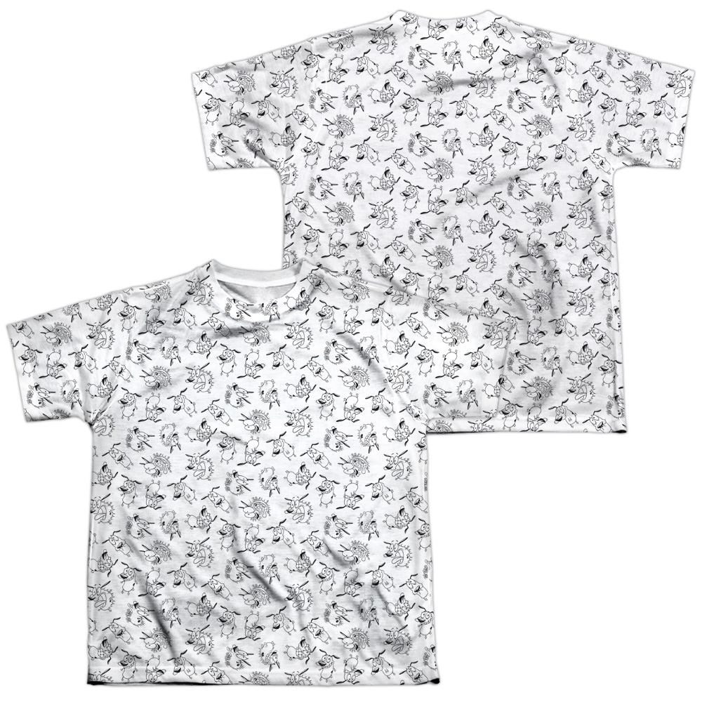CN474FB-YTPP-4 Courage The Cowardly Dog Scream Pattern Front & Back Print Youth Short Sleeve T-Shirt, White - Extra Large