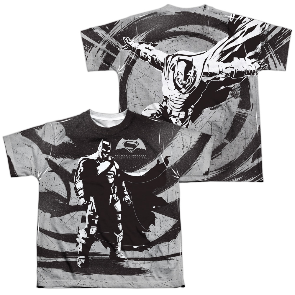 BVS152FB-YTPP-4 Batman vs Superman Batman Contrast Front & Back Print Youth Short Sleeve T-Shirt, White - Extra Large
