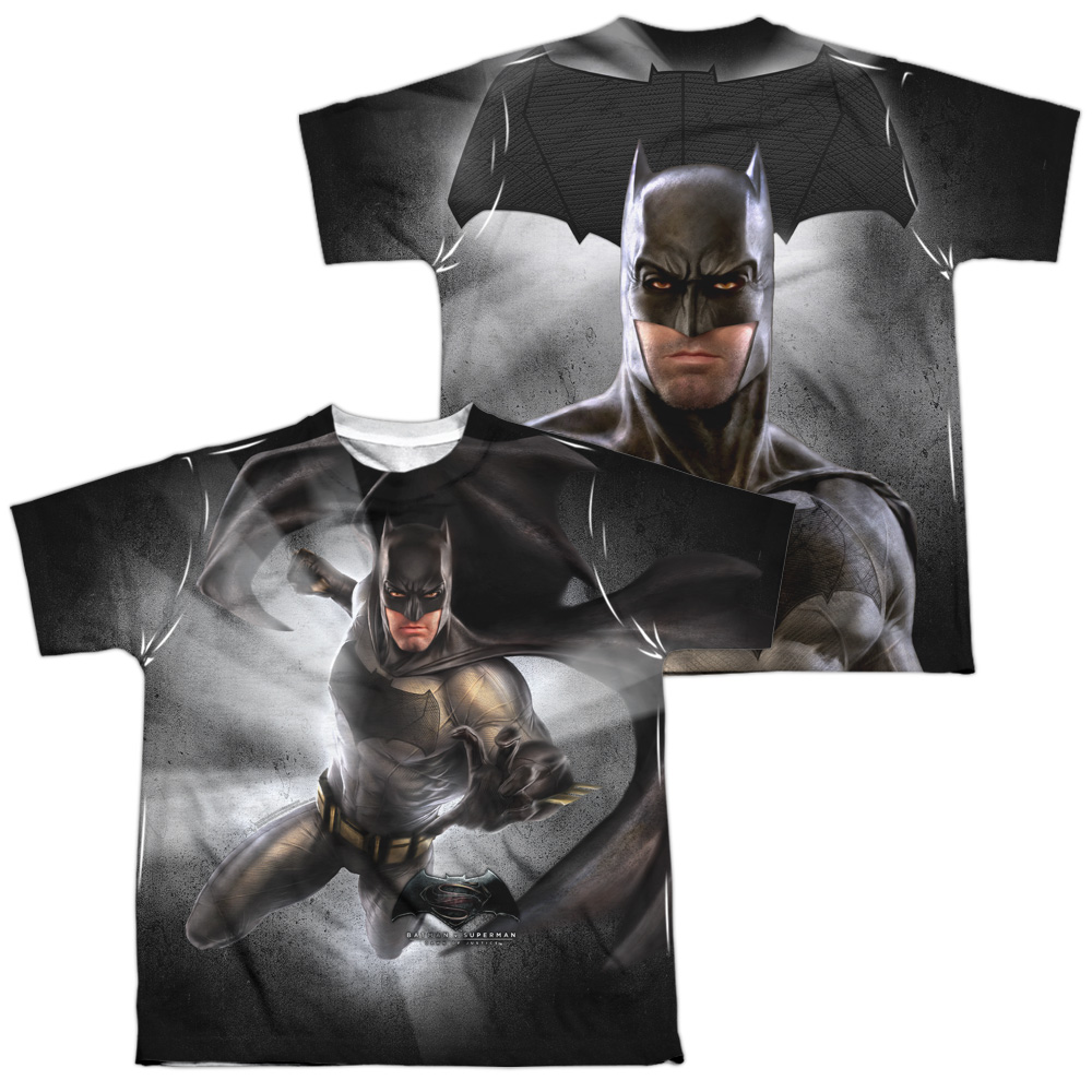 BVS154FB-YTPP-4 Batman vs Superman Batman Light Front & Back Print Youth Short Sleeve T-Shirt, White - Extra Large