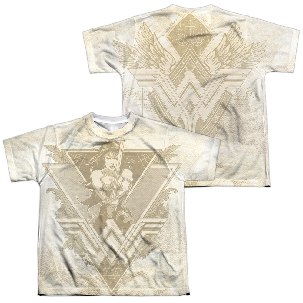 BVS157FB-YTPP-4 Batman vs Superman Greek Goddess Front & Back Print Youth Short Sleeve T-Shirt, White - Extra Large