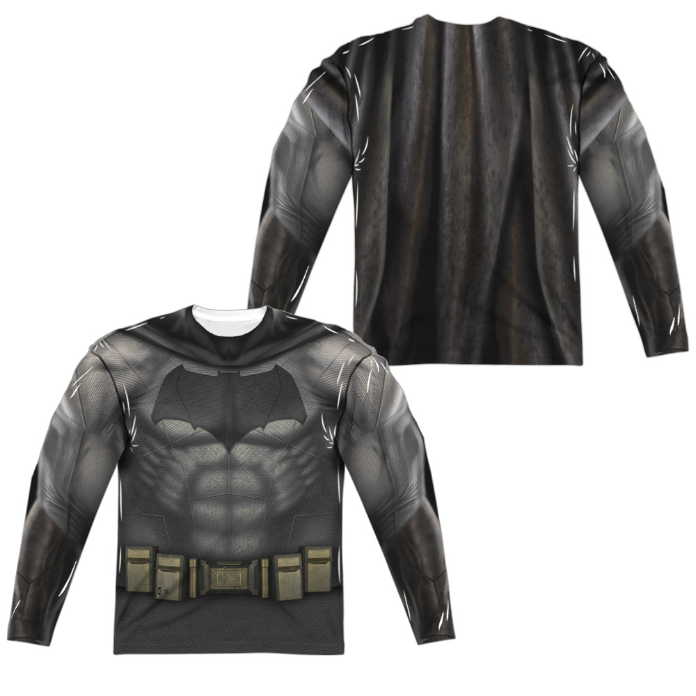 BVS162FB-ALPP-2 Batman vs Superman Batman Uniform Front & Back Print Long Sleeve Adult Crew T-Shirt, White - Medium