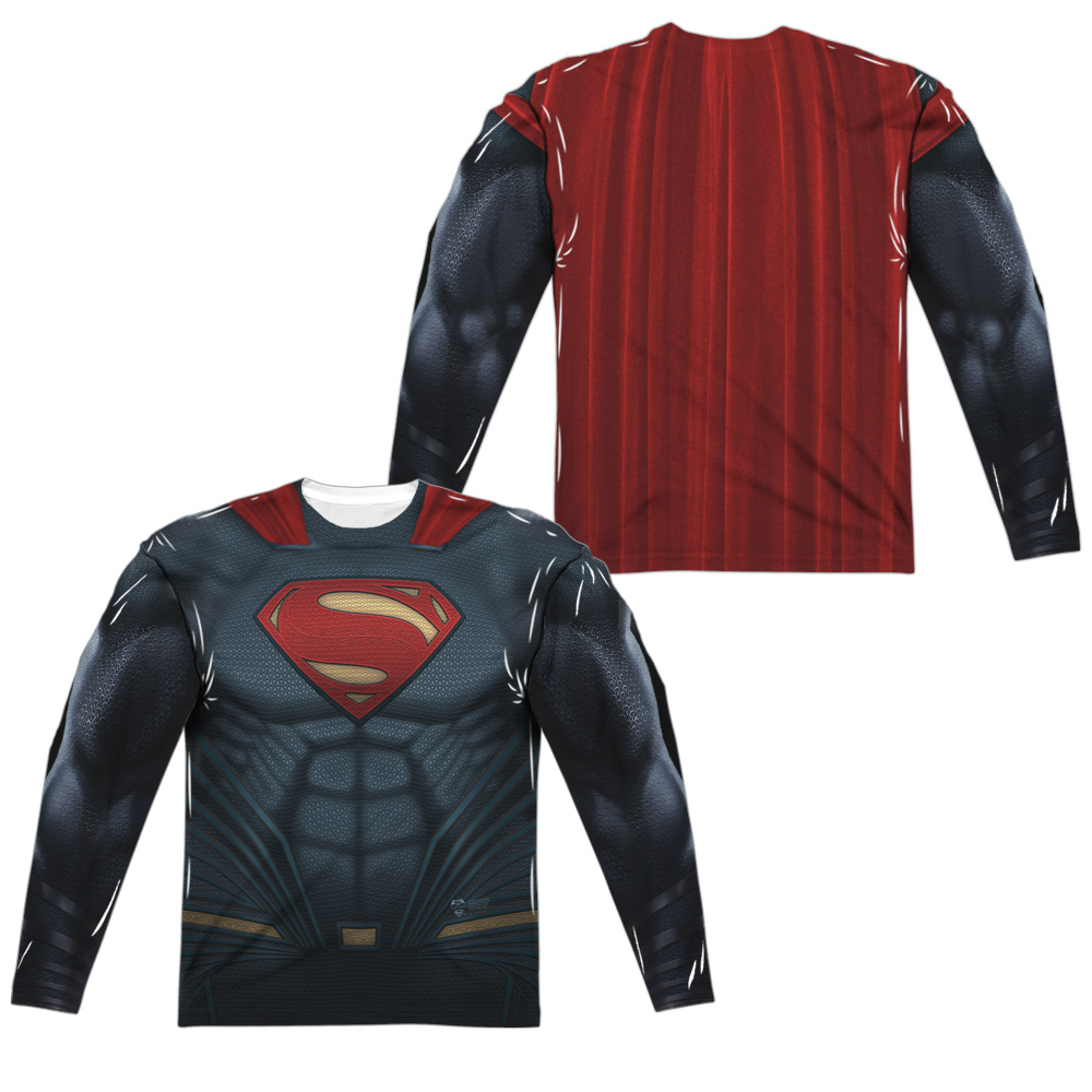 BVS163FB-ALPP-3 Batman vs Superman Uniform Front & Back Print Long Sleeve Adult Crew T-Shirt, White - Large