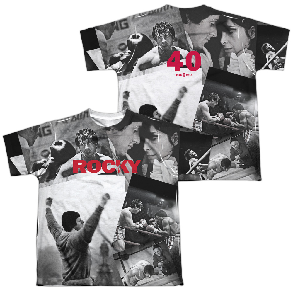 MGM367FB-YTPP-4 Rocky 40th Anniversary Collage Front & Back Print Youth Short Sleeve T-Shirt, White - Extra Large